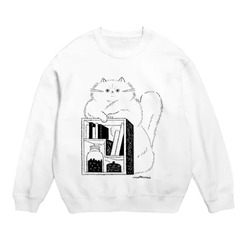 ねこの本棚（白） Crew Neck Sweatshirt