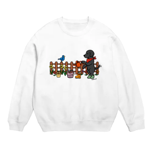 ブラックラブラドールがガーデニング Crew Neck Sweatshirt