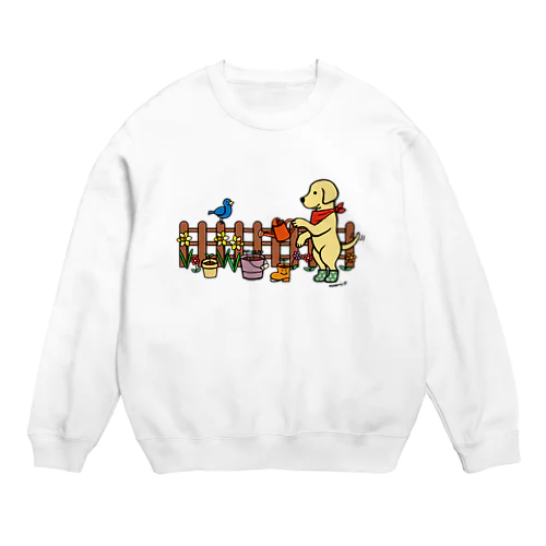 イエローラブラドールがガーデニング Crew Neck Sweatshirt