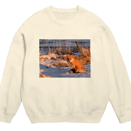 202201010715000　朝日の中のキタキツネ Crew Neck Sweatshirt