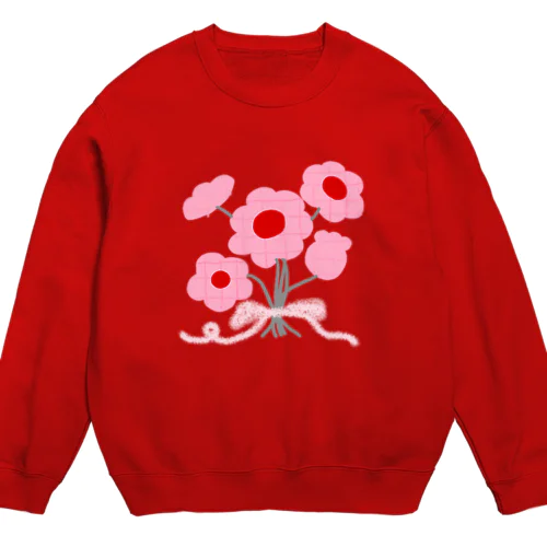 ピンクと赤とチェックのブーケ Crew Neck Sweatshirt