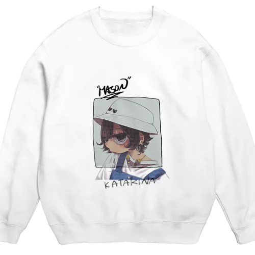 自画像で草　（黒文字） Crew Neck Sweatshirt