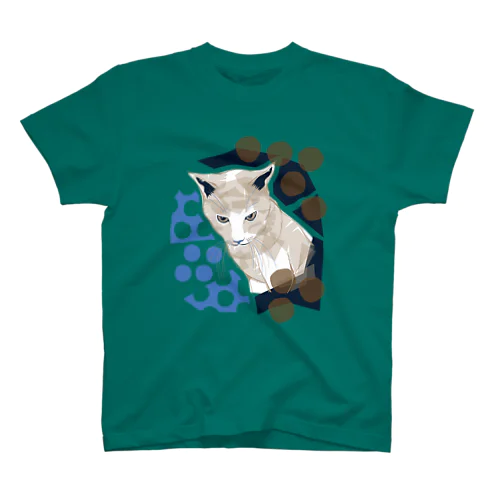 水玉と猫 -polka dots and cat-（青茶） 티셔츠