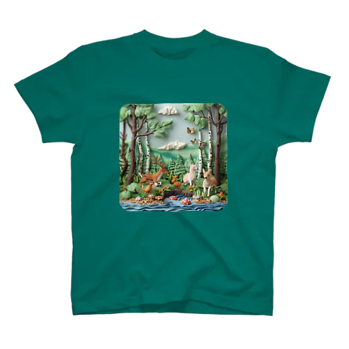 クレイアートで作られた動物たちと森　ー　Animals and forest made with clay art　ー Regular Fit T-Shirt