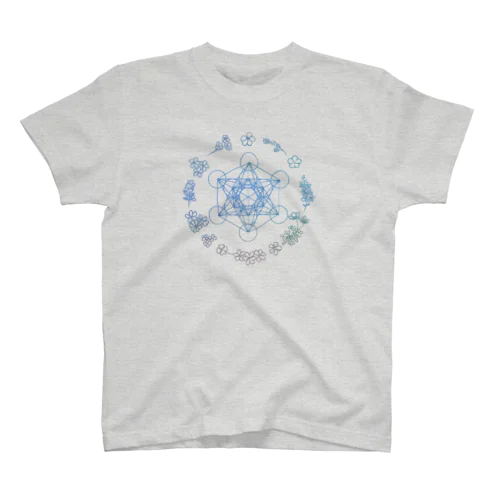 メタトロンキューブ神聖幾何学と優しいパステルカラーの花のリース Regular Fit T-Shirt
