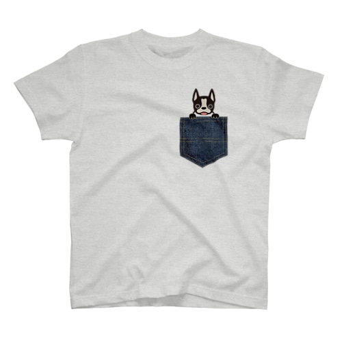 ボストンテリア㏌デニムポケット Regular Fit T-Shirt