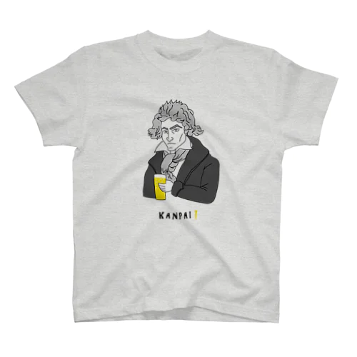 偉人 × BEER（ベートーベン）黒線画 スタンダードTシャツ