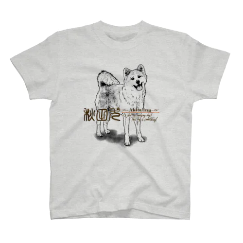 線画 秋田犬 前面プリントTシャツ＜淡色＞ Regular Fit T-Shirt