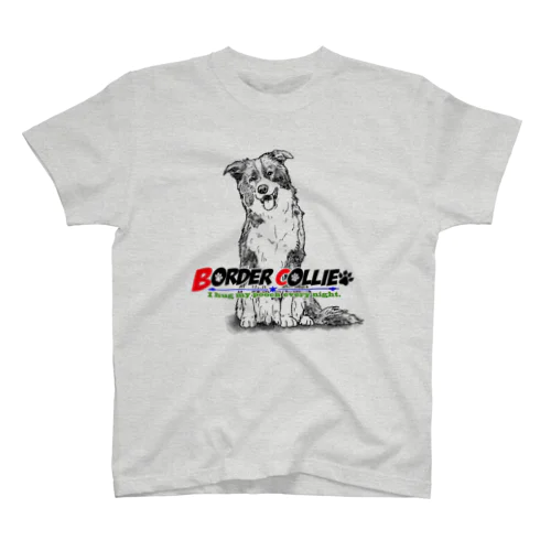 線画ボーダーコリー犬 前面プリントTシャツ＜淡色＞ スタンダードTシャツ