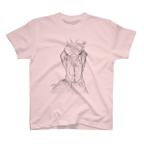 [森図鑑] ハシビロコウの顔 鉛筆画 Regular Fit T-Shirt