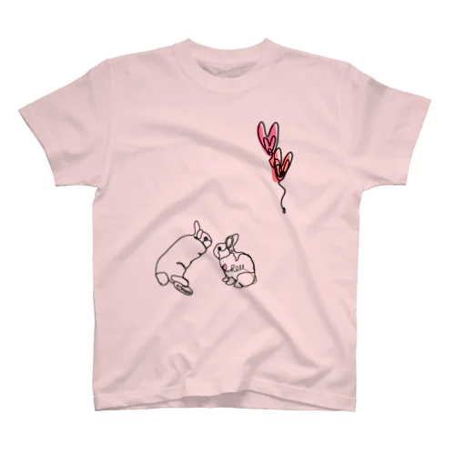 一筆書き風のうさぎと風船 ピンク Regular Fit T-Shirt