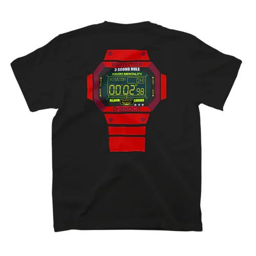 背中にレトロG-SHOCKと見せかけて3秒ルール背負ってるやつ（レッド） スタンダードTシャツ