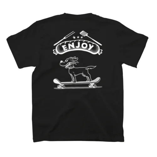 happy dog -ENJOY- (wite ink) Regular Fit T-Shirt