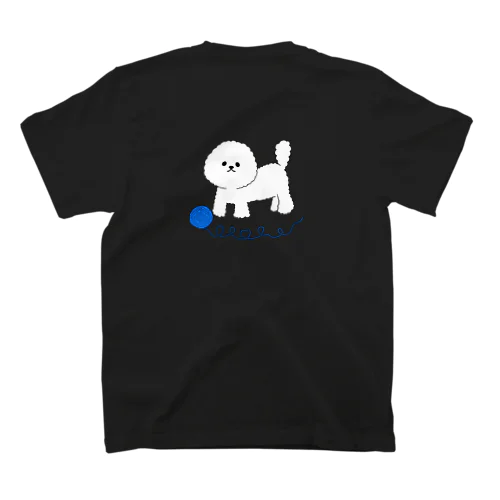 ビションフリーゼ いたずらっ子 毛糸(ブルー)バックプリント スタンダードTシャツ