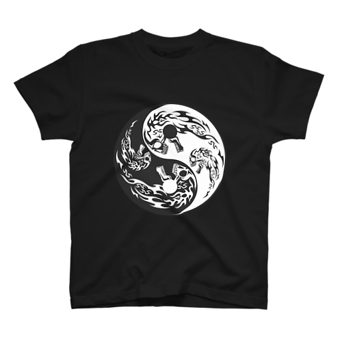陰陽二連髑髏 薄墨（オリジナル家紋シリーズ） Regular Fit T-Shirt