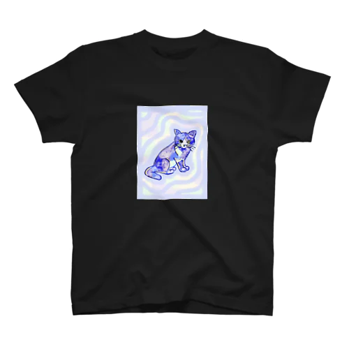 ハチワレ猫　(水彩画:ブルー) Regular Fit T-Shirt