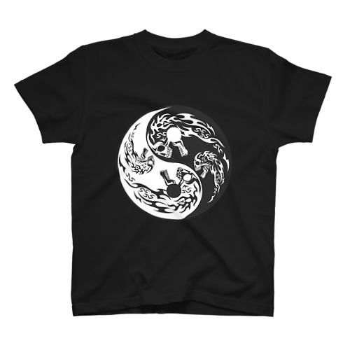 陰陽二連髑髏 旋転 薄墨（オリジナル家紋シリーズ） Regular Fit T-Shirt