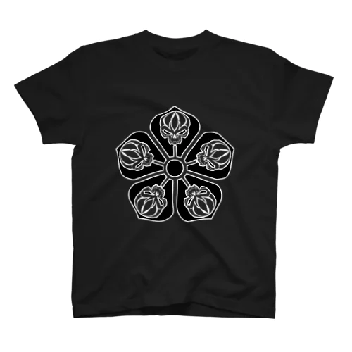 髑髏抜き桔梗 白枠黒（オリジナル家紋シリーズ） スタンダードTシャツ