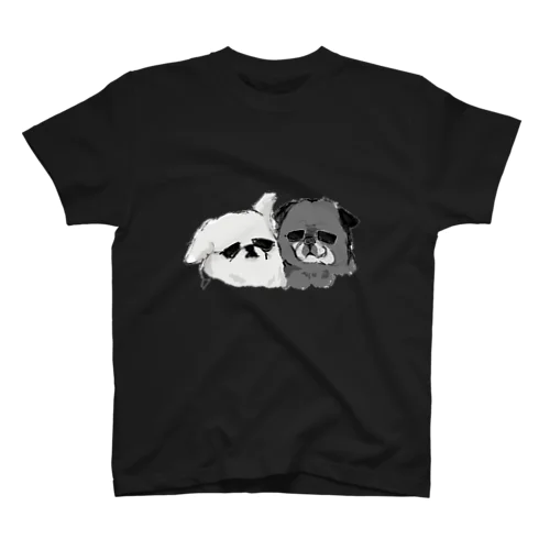 黒パグ&ペキニーズ　グラサン スタンダードTシャツ