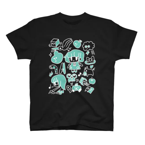 イワシロモチーフいっぱい(黒) Regular Fit T-Shirt