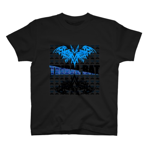TRIBAL☆BAT MIRROR BLU&BLK Regular Fit T-Shirt