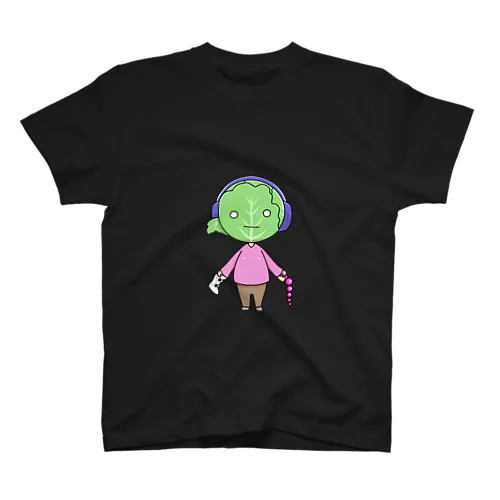 夜のアイテムを持つキャベツ　Tシャツ（黒） Regular Fit T-Shirt