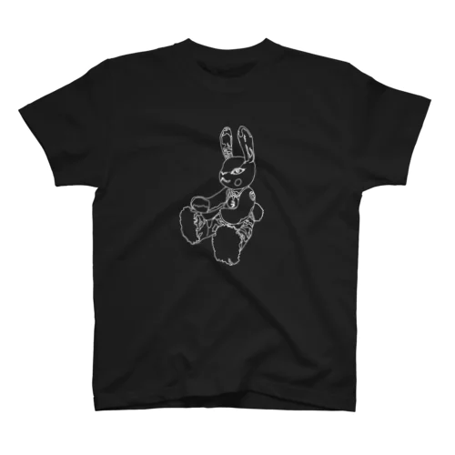 うさぎ星人（白線画）小さめプリント（黒ほか濃色布地前１７色 Regular Fit T-Shirt