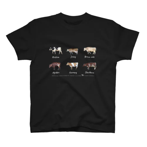 6種類の乳牛オールスターズ 白字 スタンダードTシャツ