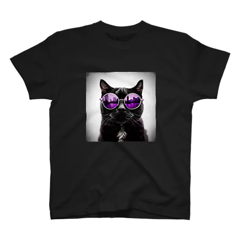 黒猫紫サングラス スタンダードTシャツ