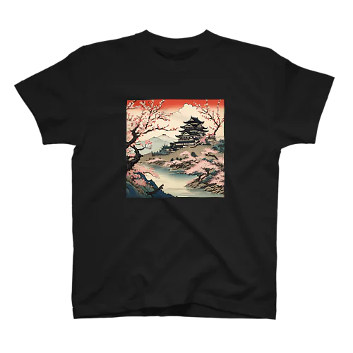 日本の風景、桜咲くお城　 Regular Fit T-Shirt