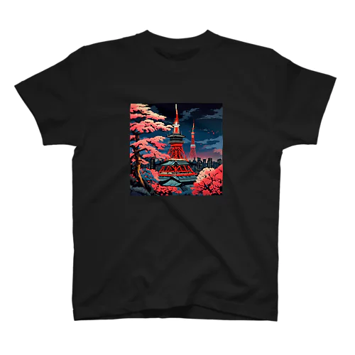 日本の風景　東京タワー、Jpanese scenery Tokyo Tower Regular Fit T-Shirt