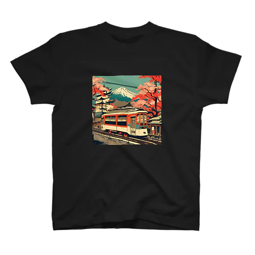 日本の風景:街中走る路面電車、Japanese senery: Tram running in the city Regular Fit T-Shirt