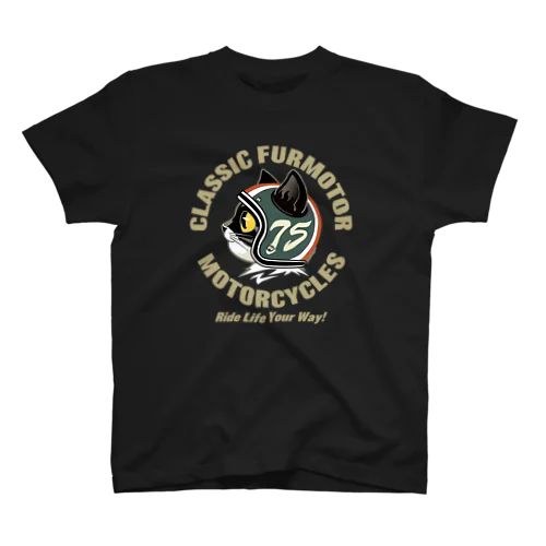 ヘルメット猫のレトロアメリカン・ライド02_黒 Regular Fit T-Shirt
