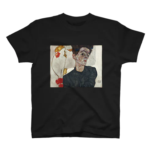 エゴン・シーレ　SELF-PORTRAIT WITH CHINESE LANTERN PLANT Regular Fit T-Shirt