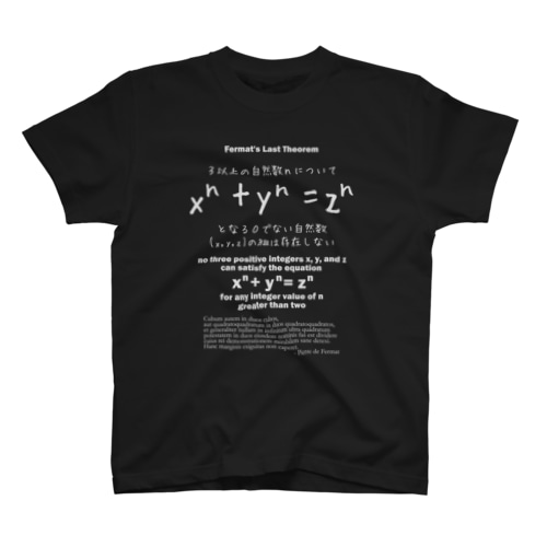 フェルマーの最終定理：数式：オイラー：アンドリュー・ワイルズ：学問・数字・数学 Regular Fit T-Shirt
