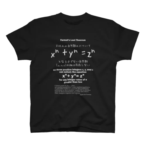 フェルマーの最終定理：数式：オイラー：アンドリュー・ワイルズ：学問・数字・数学 티셔츠