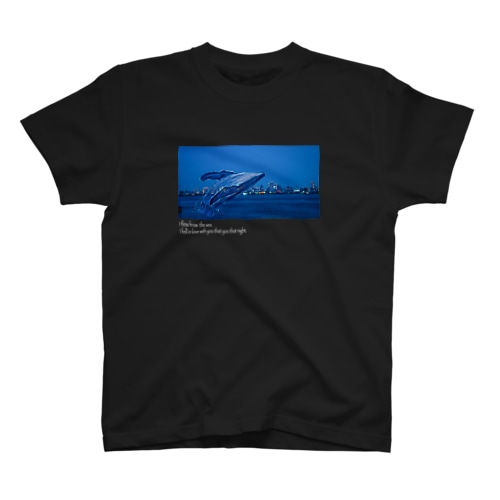 夜のクジラ black Regular Fit T-Shirt