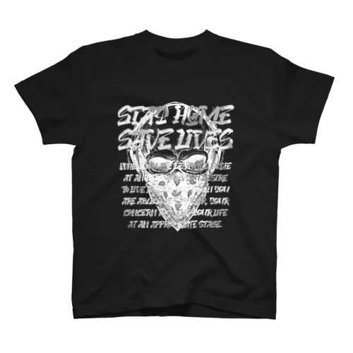 STAY HOME、SAVE LIVES。 髑髏マスク/白 スタンダードTシャツ