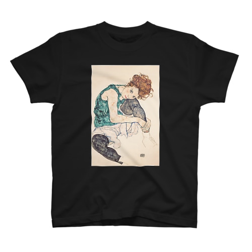 エゴン シーレ（Egon Schiele） / Seated woman with bent knee 1917 Regular Fit T-Shirt