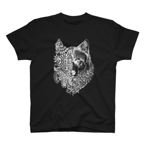 【アナログ/白インク/前面プリント】オオカミ Regular Fit T-Shirt
