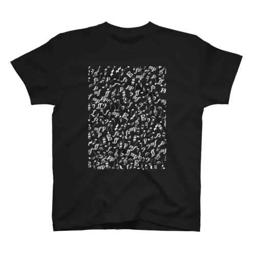 音符、音楽記号パターン(白プリント) Regular Fit T-Shirt
