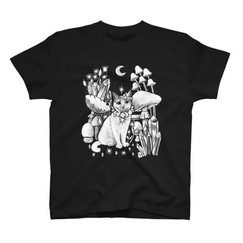 キキちゃんモノクロ　猫とキノコ スタンダードTシャツ