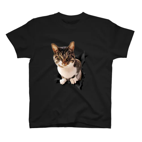 とびだすねこ（めるお）黒 スタンダードTシャツ