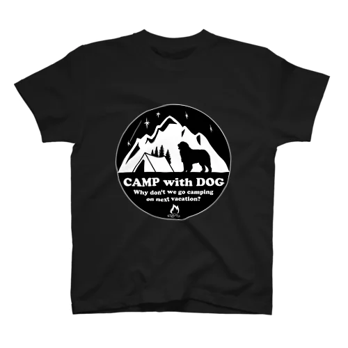 Camp with dog(白黒バージョン） Regular Fit T-Shirt