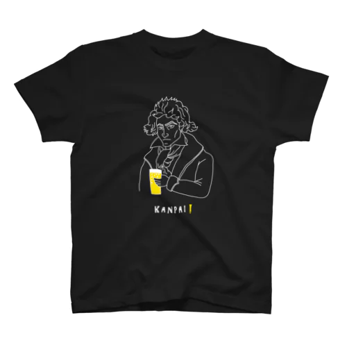 偉人 × BEER（ベートーベン）白線画 スタンダードTシャツ