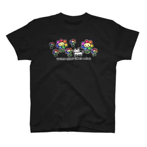 虹色の花と猫（フチあり） スタンダードTシャツ