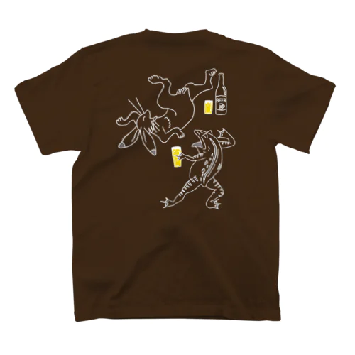 名画 × BEER：バックプリント・左胸ロゴ入（鳥獣戯画）白線画 スタンダードTシャツ