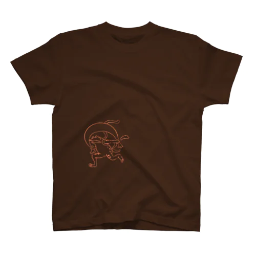鳥獣戯画の風神雷神　鮭ピンク 티셔츠