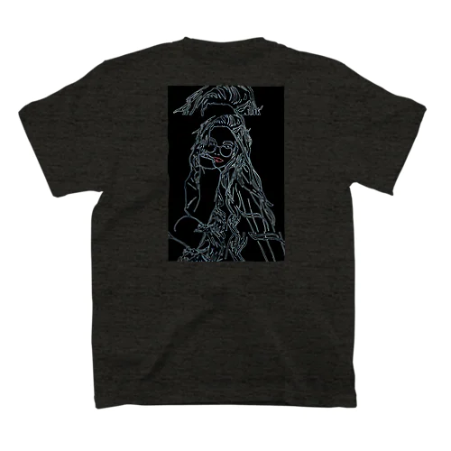 ブラック赤リップメガネガール スタンダードTシャツ