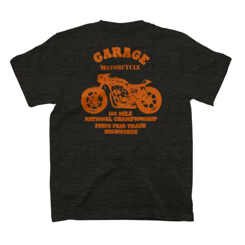 武骨なバイクデザイン orange(前後pt） スタンダードTシャツ